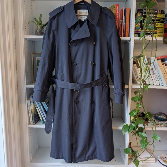 London Fog Other - Vintage London Fog Trench Coat Lightweight Oversized Navy Plaid Lining Large 42R